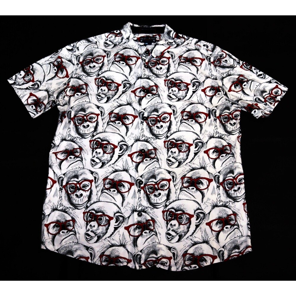 Baja Llama Men's Dr. Yessir Shirt Size XL White 7 Seas Button Shirt/Ape Print